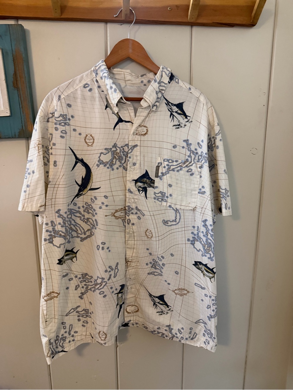 Columbia PFG Marlin Nautical Map Fishing Shirt